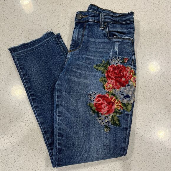 Kut from the Kloth Reese Ankle Jeans Size 4 – Floral Embroidered Denim - Picture 10 of 16